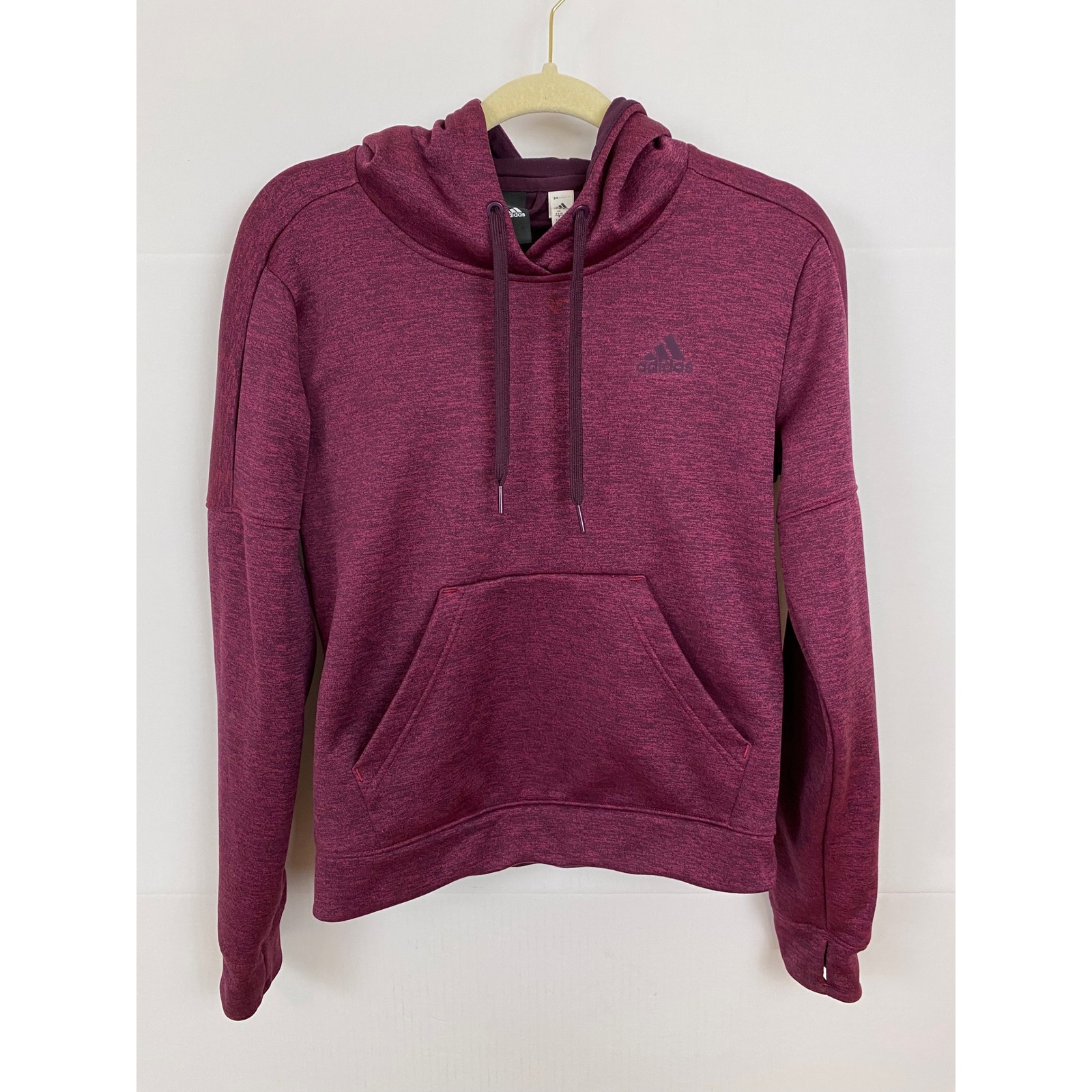 Adidas Hoodie Pullover Womens Small Burgundy Heathered Fleece Thumbhole Sporty